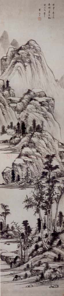 明 李流芳《溪山林屋图轴》书画作品