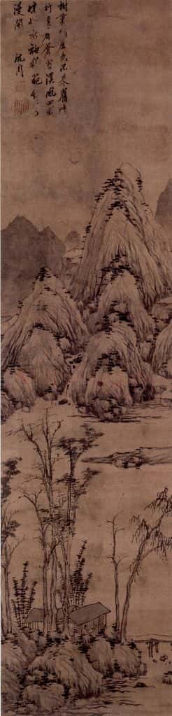 明 沈周《山居读书画轴》书画作品