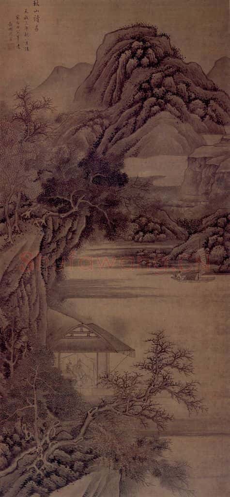 明 沈宣《秋山读易图轴》书画作品
