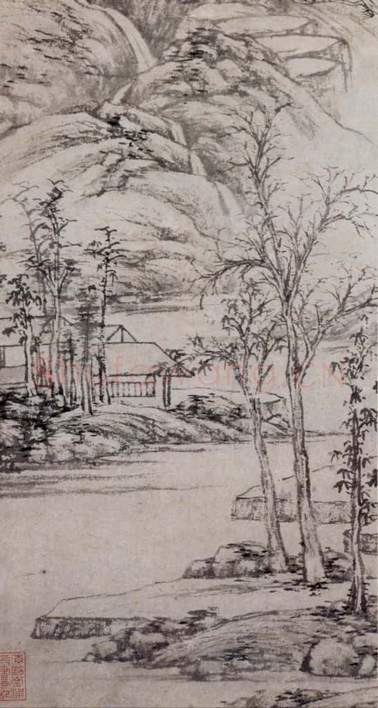 明 文征明《古木苍烟图轴》书画作品