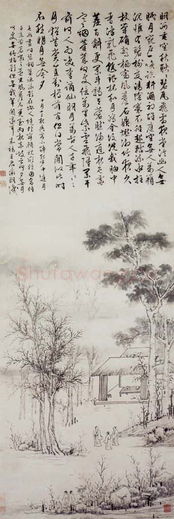 明 文征明《中庭步月图轴》书画作品