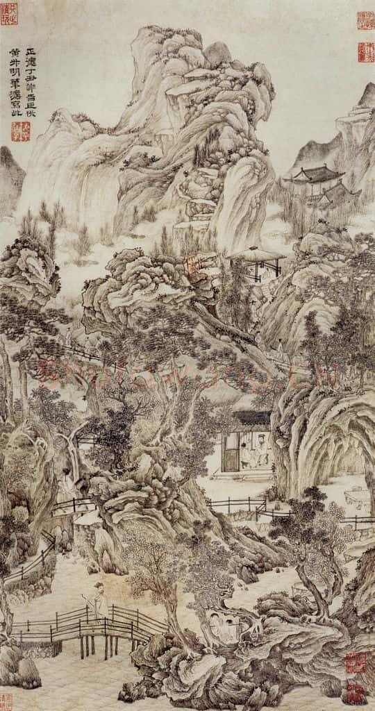 明 谢时臣《仿王蒙山水图轴》书画作品