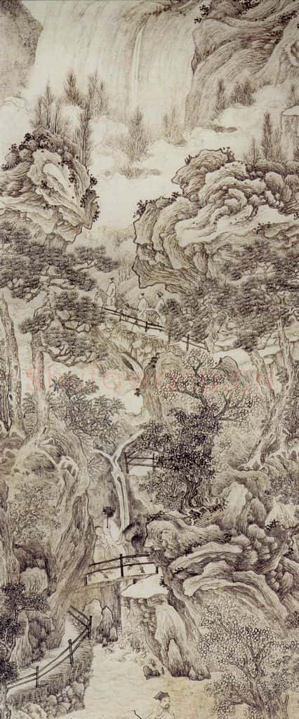 明 谢时臣《仿王蒙山水图轴》书画作品