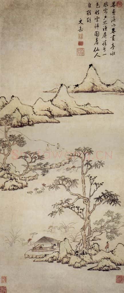 明 文嘉《溪山亭水图轴》书画作品