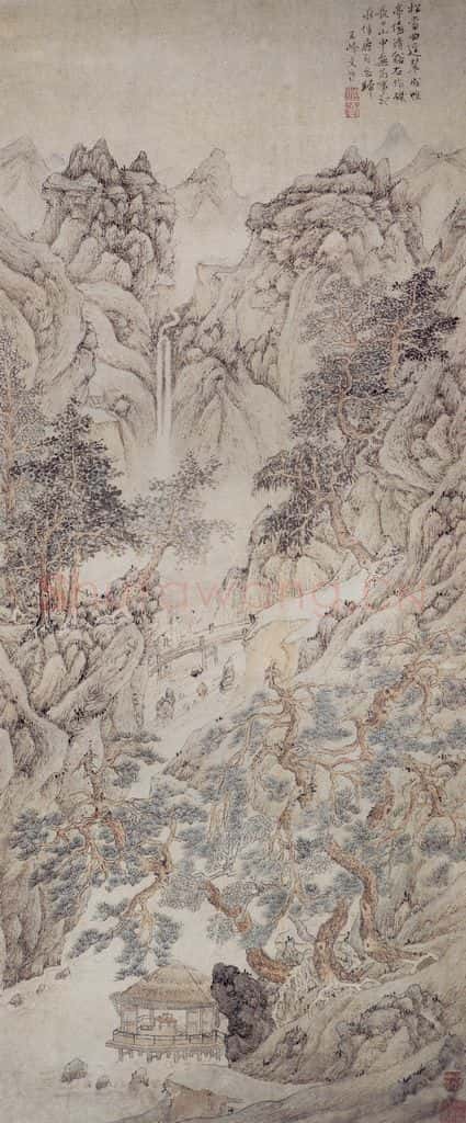 明 文伯仁《松径石矶图轴》书画作品
