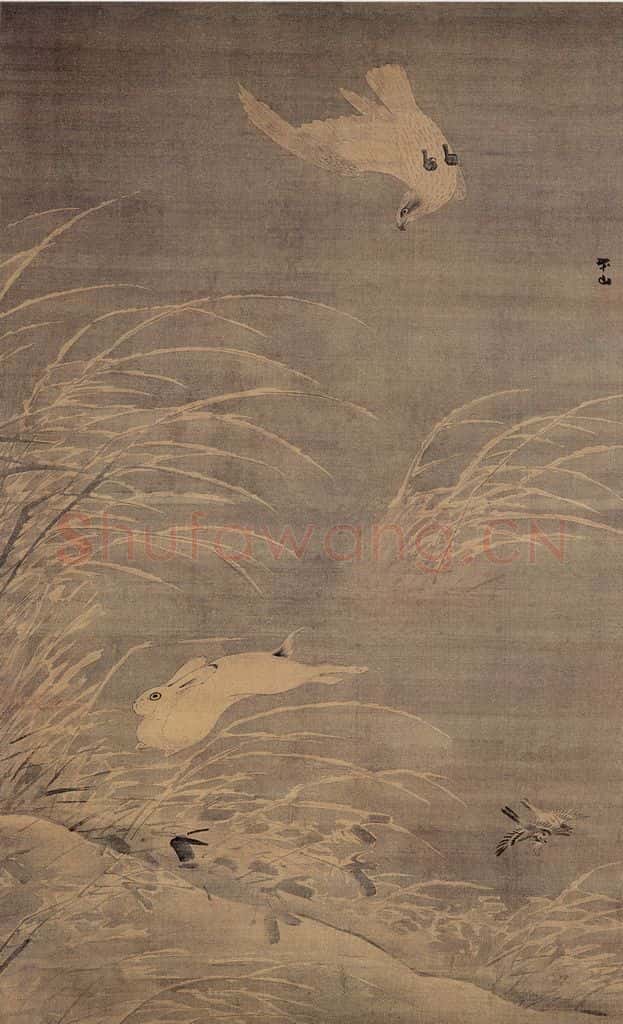 明 张路《苍鹰逐兔图》书画作品