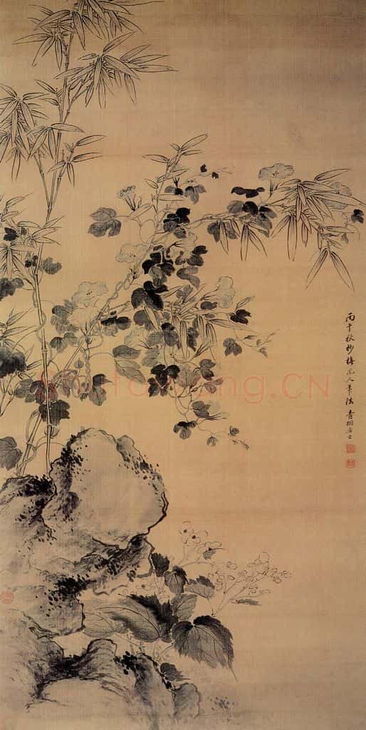 清 蒋廷锡《海棠牵牛图》书画作品
