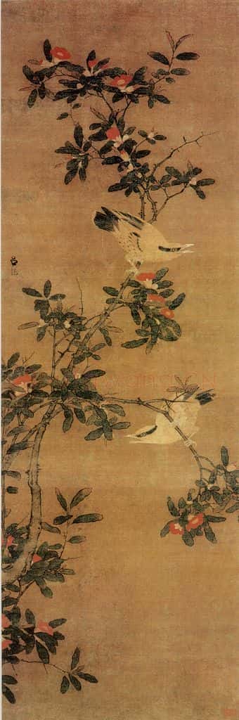 明 吕纪《榴花双莺图》书画作品