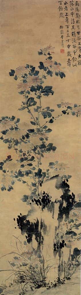 清 李方膺《菊石图》书画作品
