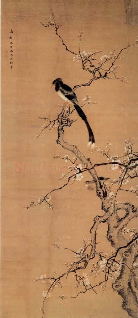 清 沈铨《梅花绶带图》书画作品