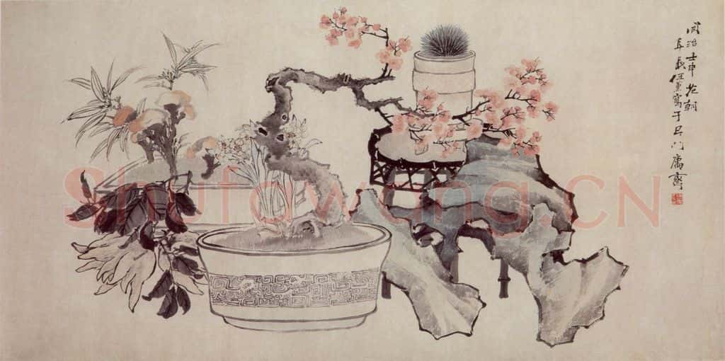 清 任薰《岁朝图》书画作品