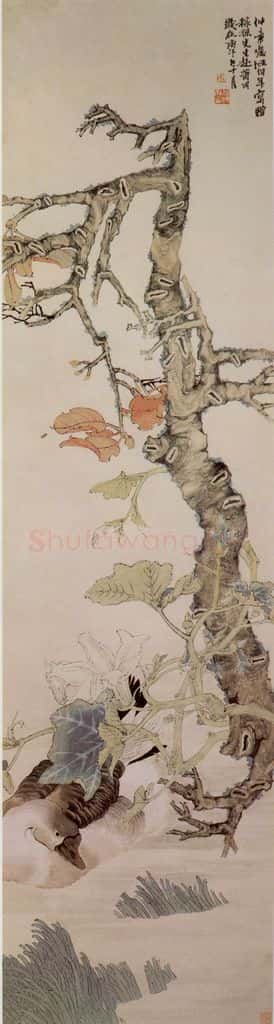 清 任颐《新秋鹅浴图》书画作品