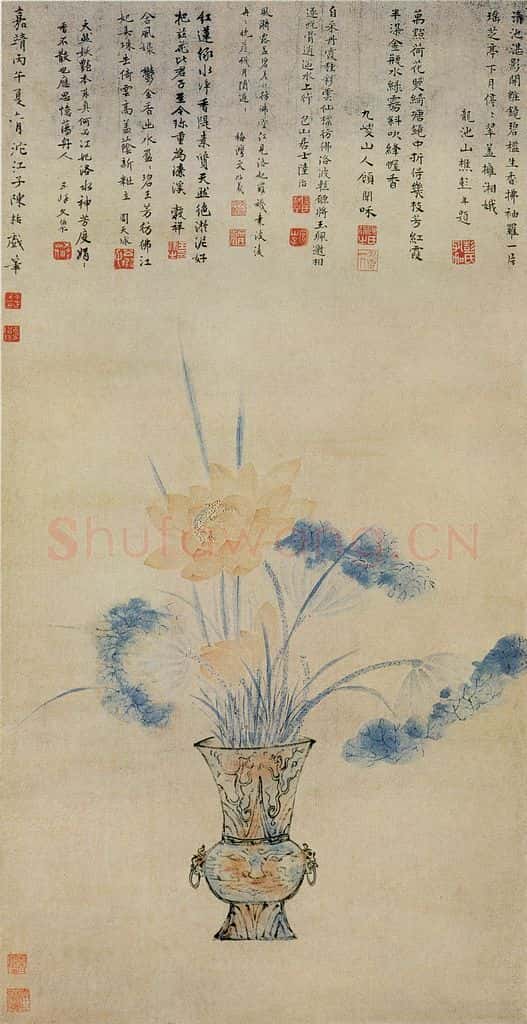 明 陈栝《平安瑞莲图》书画作品