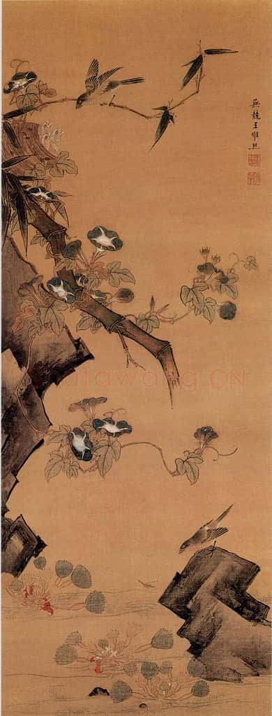 明 王维烈《菱塘哺雏图》书画作品