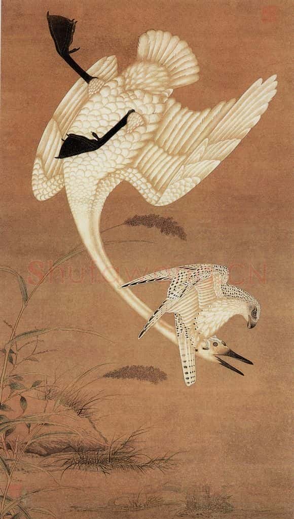 明 殷偕《海青击鹄图》书画作品