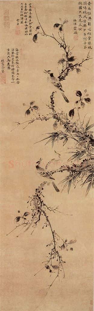 明 无款《海棠白头图》书画作品