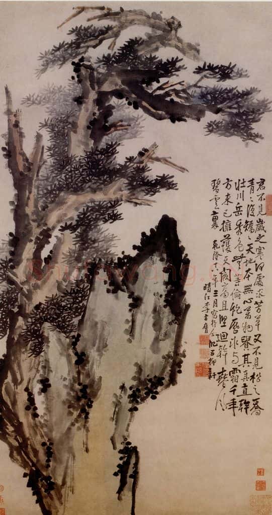1753年 李方膺《苍松怪石》书画作品
