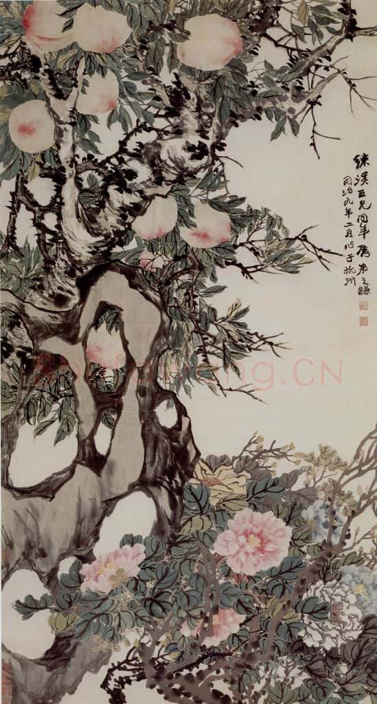 清 赵之谦《桃实牡丹图》书画作品