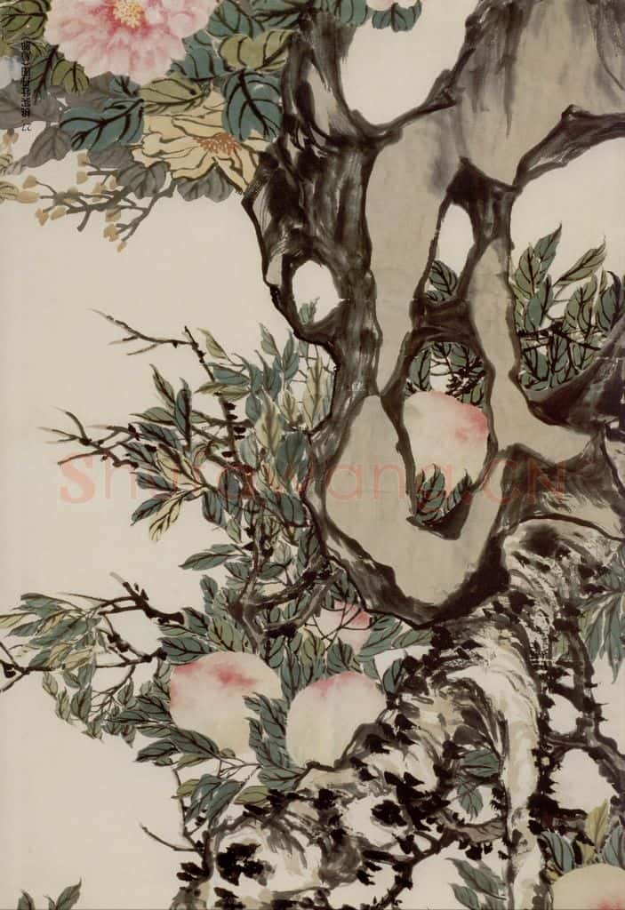 清 赵之谦《桃实牡丹图》书画作品