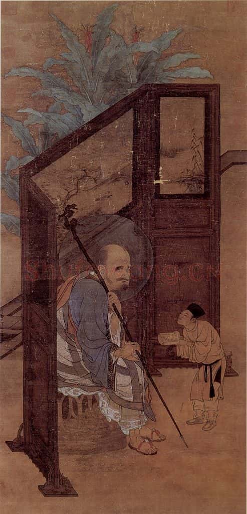 南宋 刘松年《罗汉图抽(信士问道)》书画作品