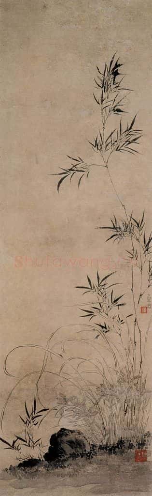 清 汪士慎《兰花竹石图》书画作品