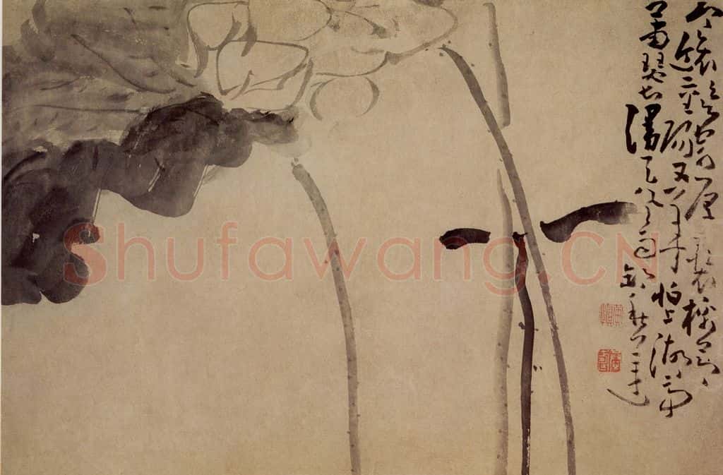 清 黄慎 墨笔荷花 书画作品