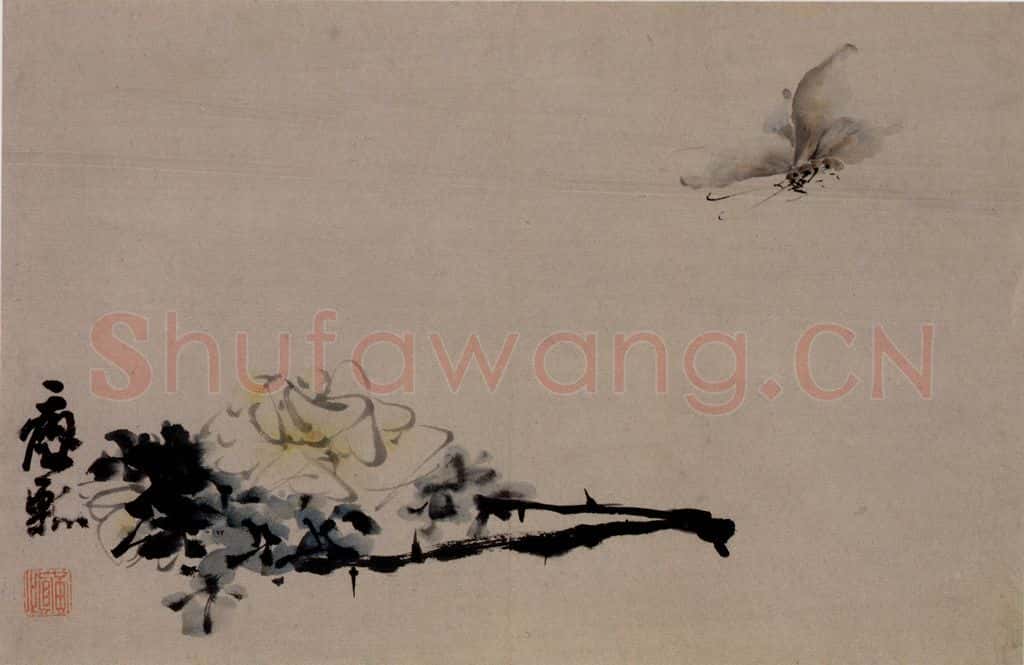 清 黄慎 花蝶图 书画作品