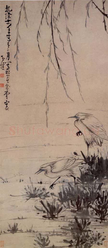 清 黄慎 柳阴白鹭图 书画作品