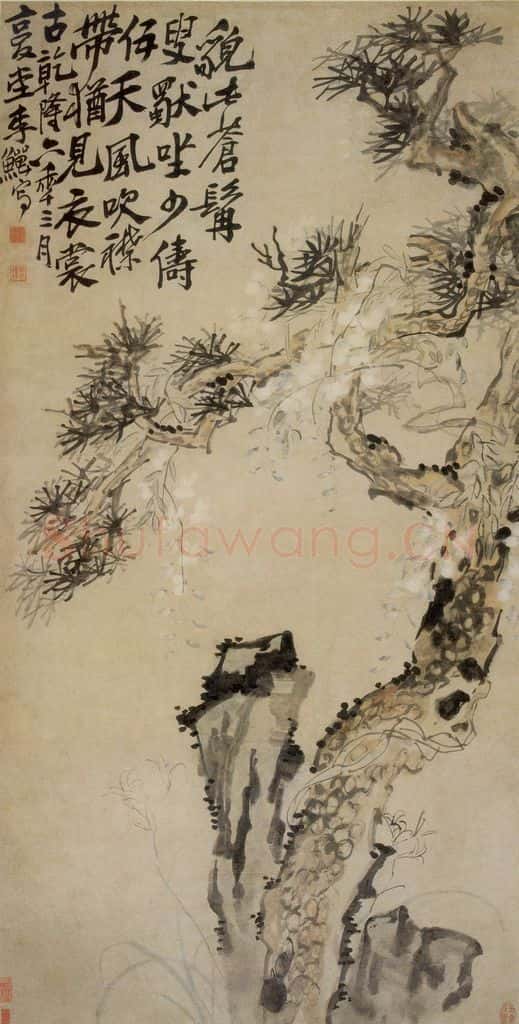 清 李鱓《松石图》书画作品