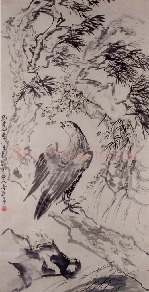 清 李鱓《松鹰图》书画作品