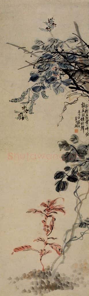 清 李鱓《豆架蟋蟀图》书画作品