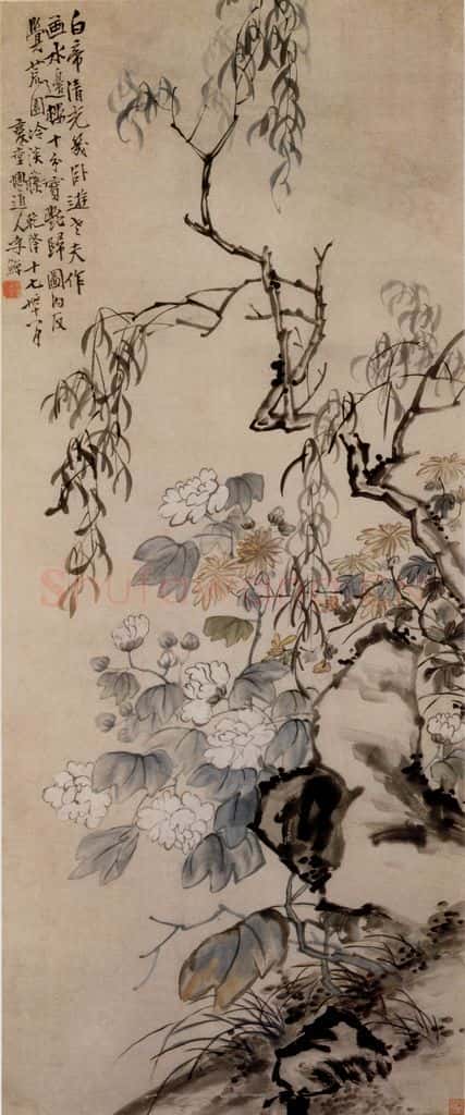 清 李鱓《芙蓉杨柳》书画作品