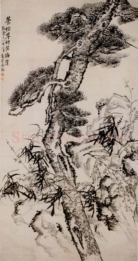 清 李鱓《三友图》书画作品