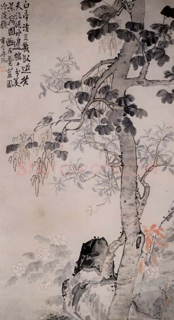 清 李鱓《梧桐桂花》书画作品