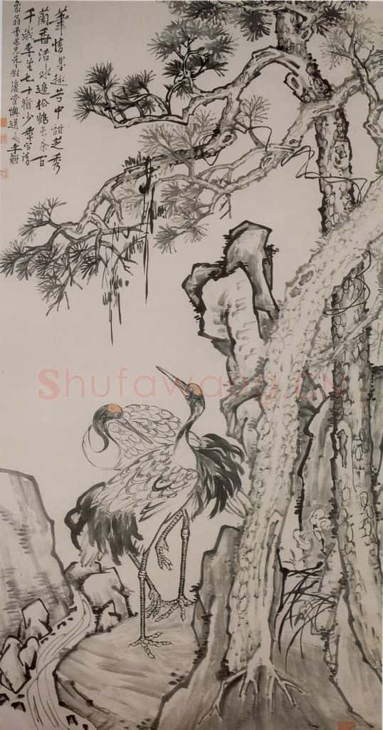 清 李鱓《松鹤图》书画作品