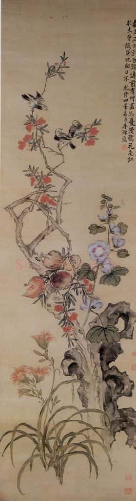 清 李鱓《花鸟屏》书画作品