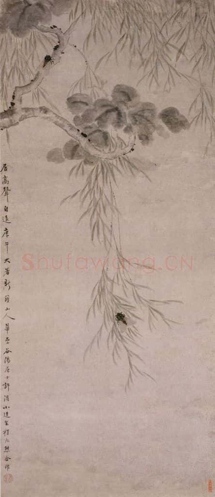 清 华喦《梧桐柳蝉图》书画作品