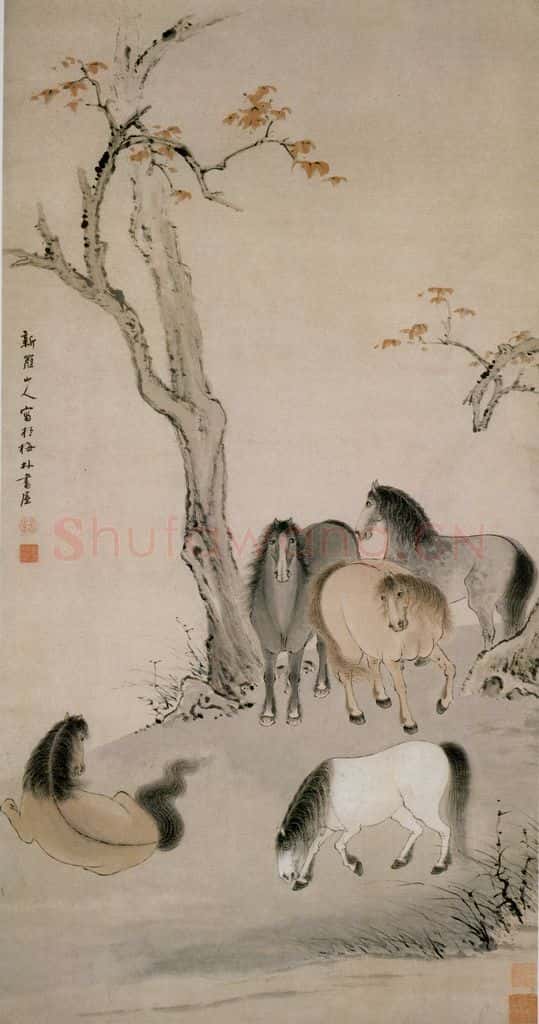 清 华喦《五马图》书画作品