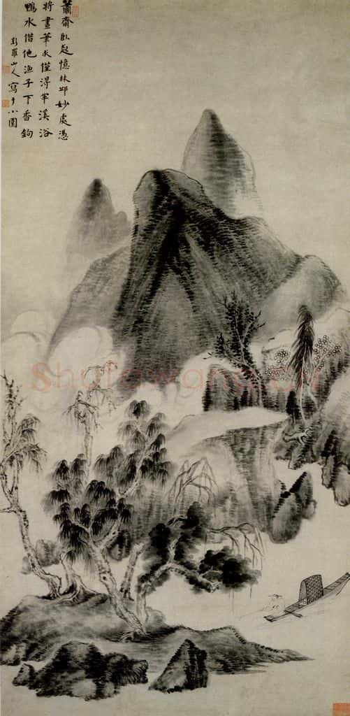 清 华喦《清溪垂钓图》书画作品