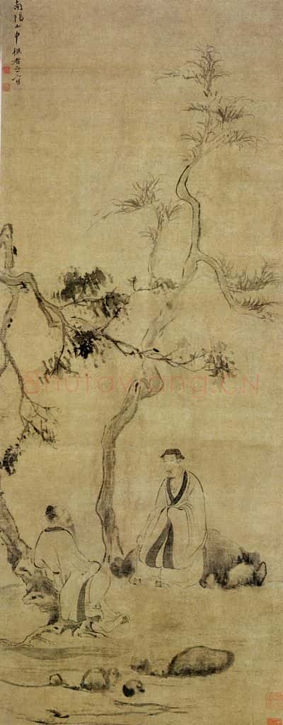 清 华喦《二老谈道图》书画作品