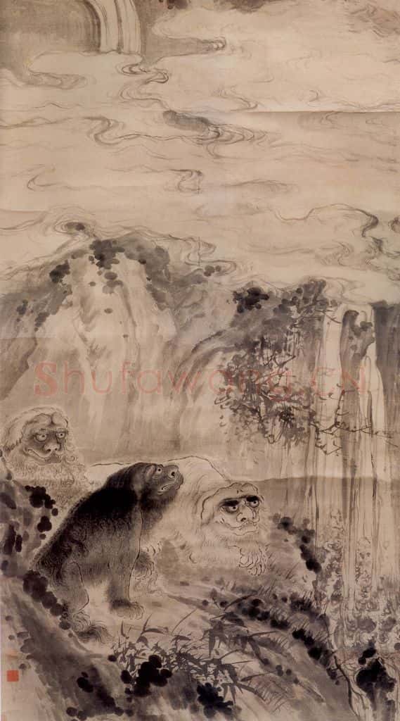 清 华喦《三狮图》书画作品
