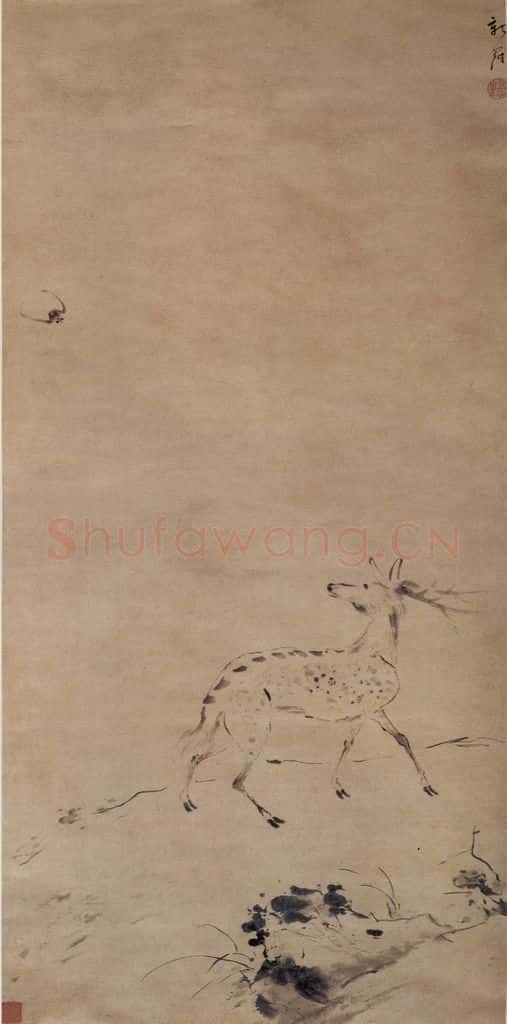 清 华喦《蝠鹿图》书画作品