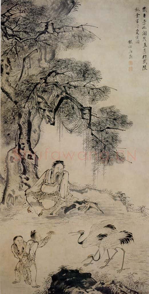 清 华喦《爱鹤图》书画作品