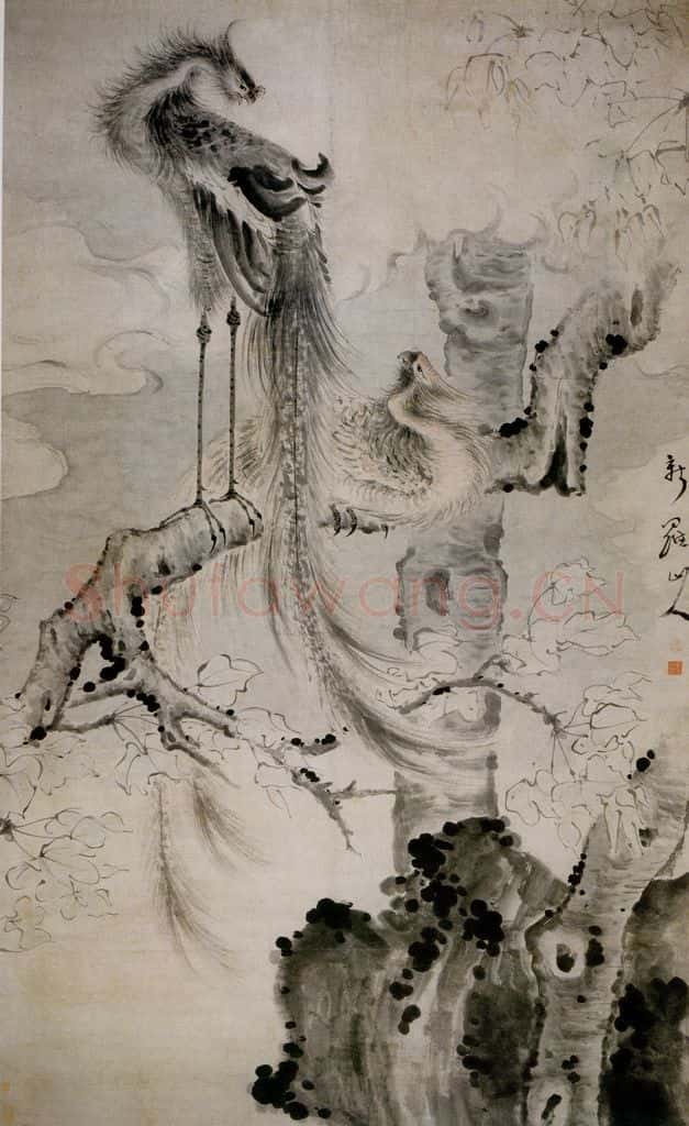 清 华喦《秋梧栖凤图》书画作品