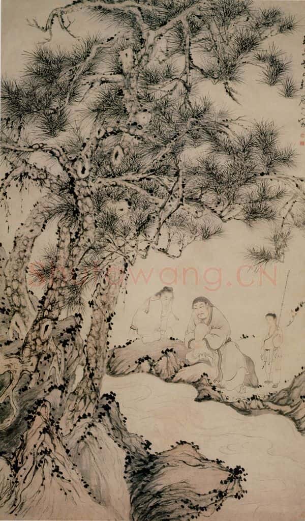 清 华喦《松下观流图》书画作品