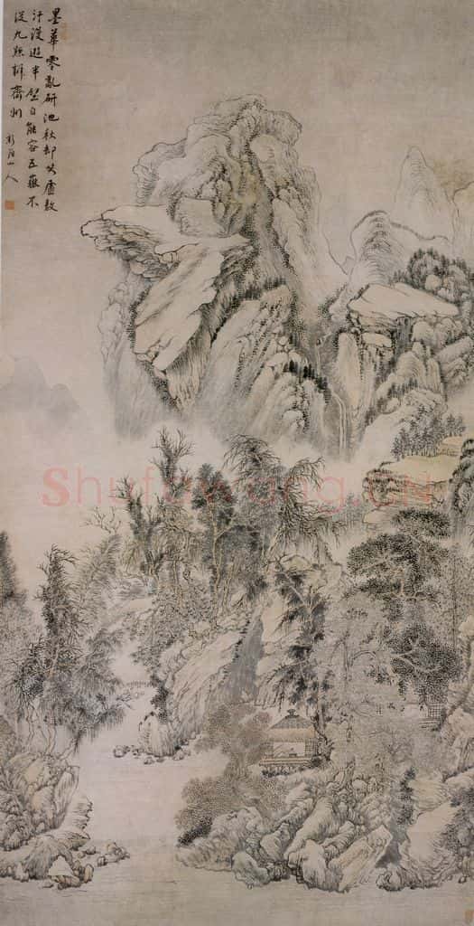 清 华喦《水阁云峰图》书画作品