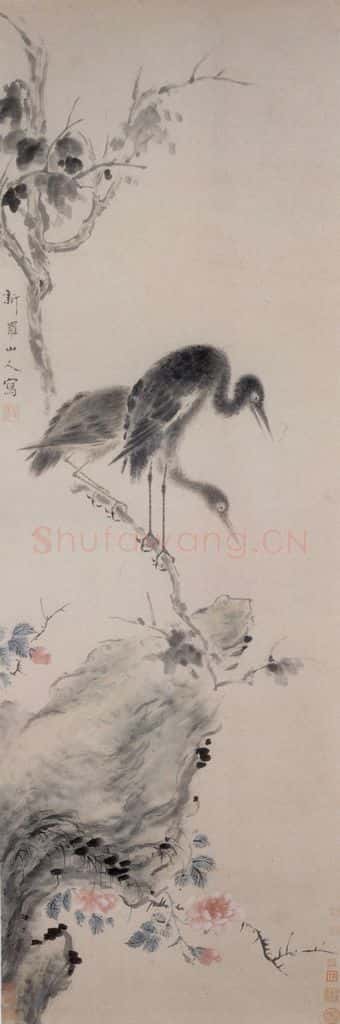 清 华喦《秋枝双鹭图》书画作品