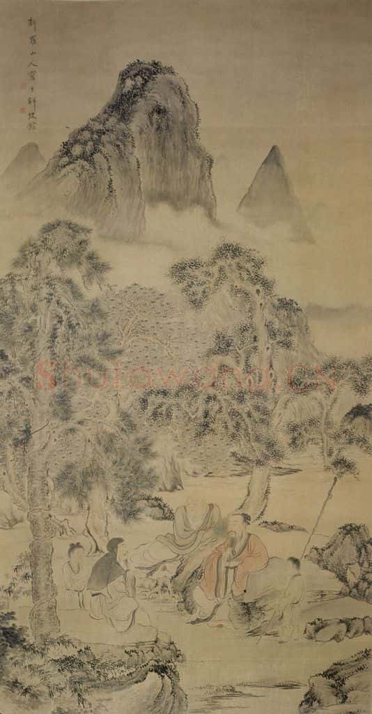 清 华喦《林下论道图》书画作品