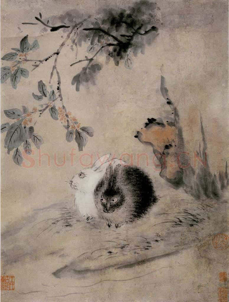 清 华喦《桂兔图》书画作品