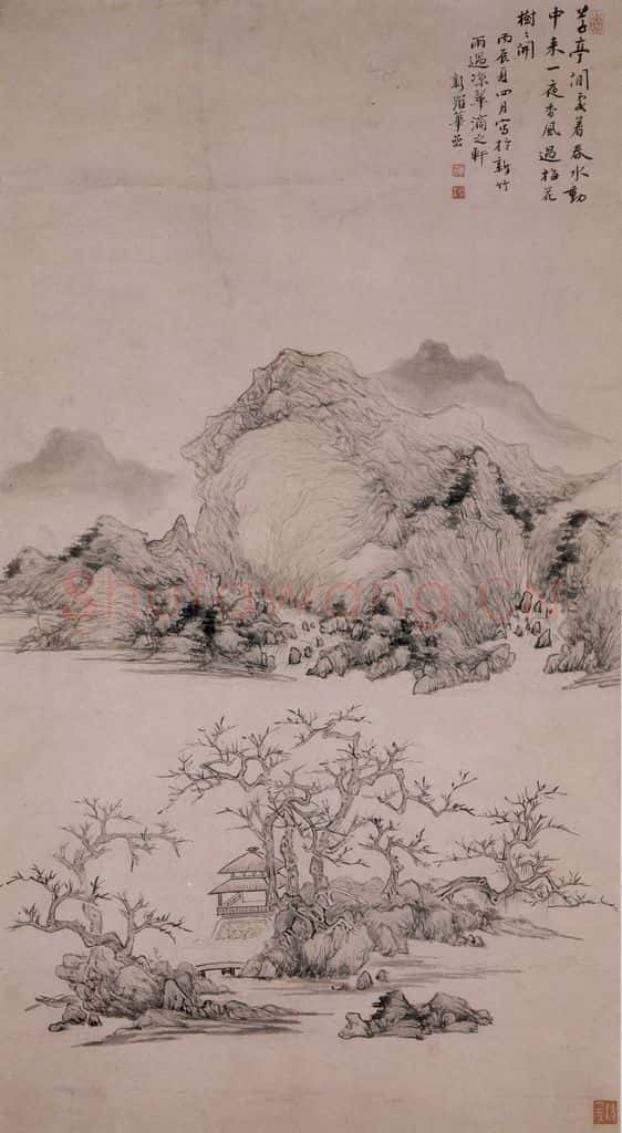 清 华喦《春水草亭图》书画作品